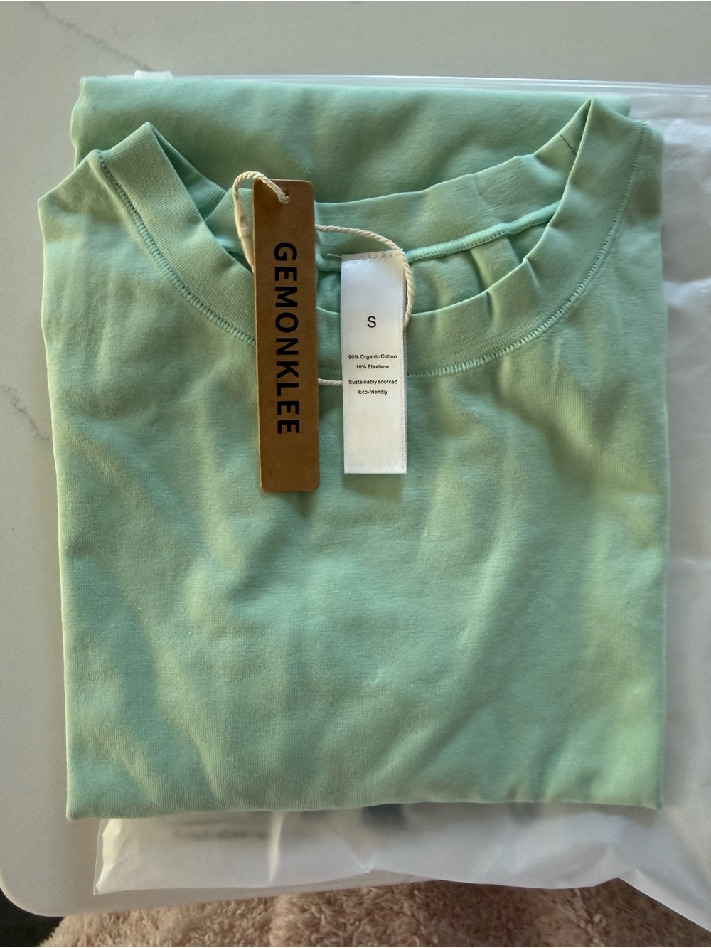 Y2K mini tee Short Sleeve Crewneck crop Top in Pale Mint fitted style size S - Picture 3 of 4